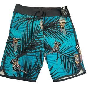 NWT Volcom Mod Tech board shorts Hybrid swim trunks tropical print size 28
